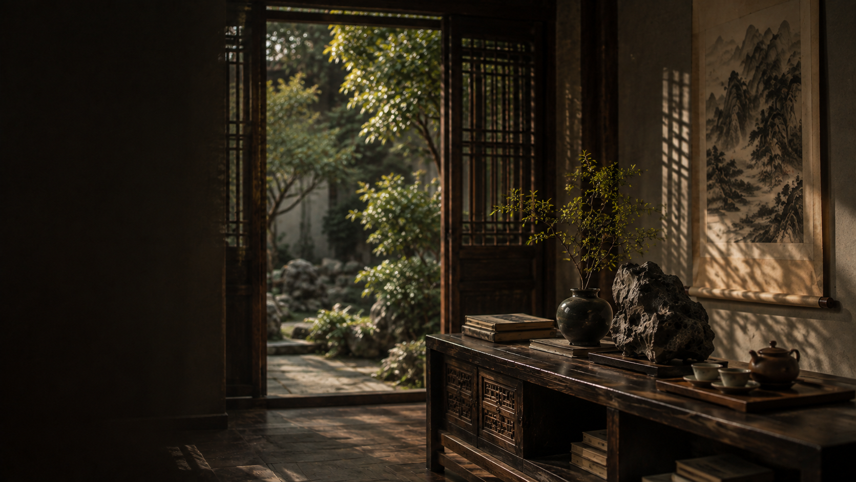 中国茶书法庭院与东方陈设