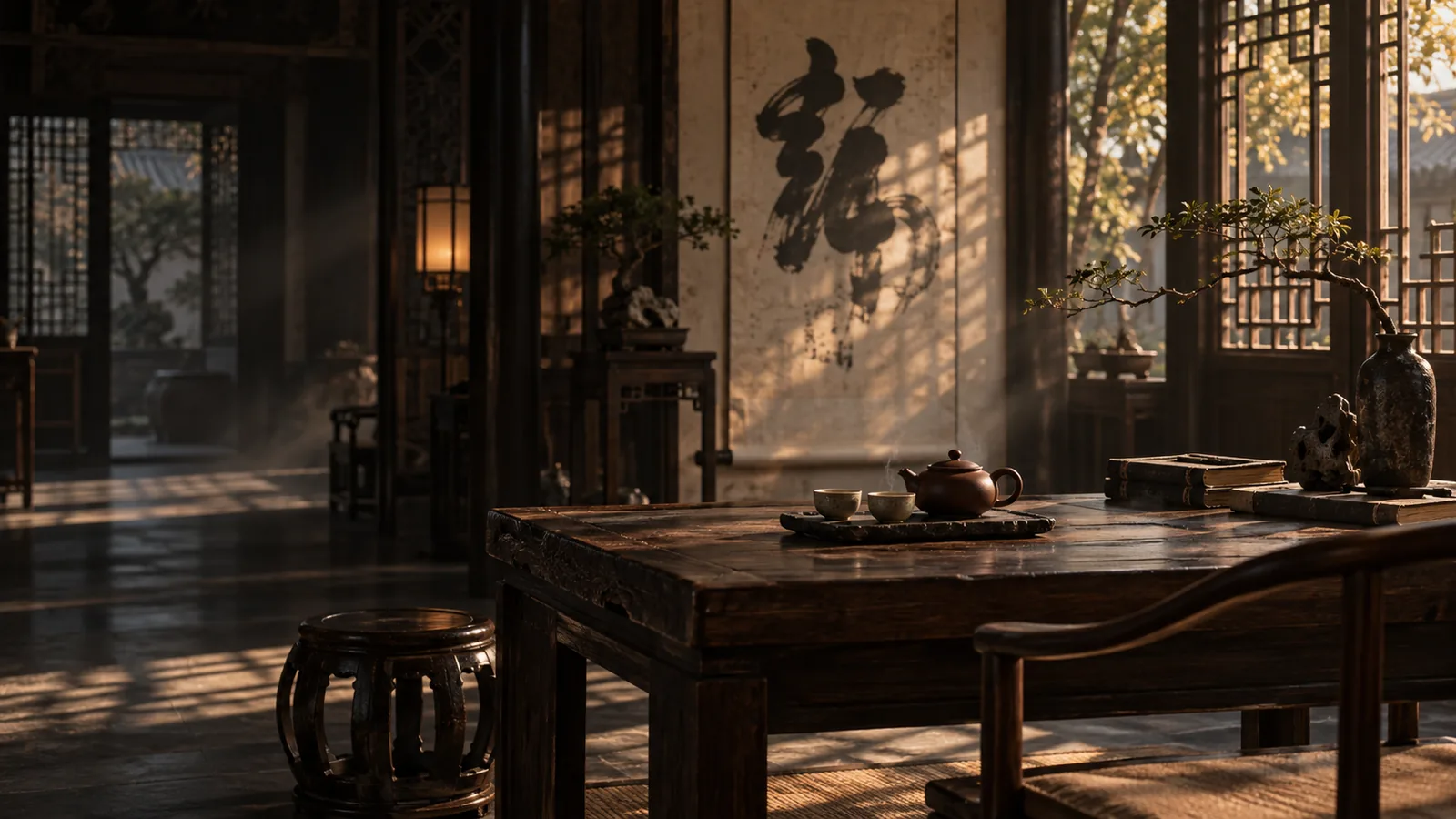 阳光照进中国茶书法的茶书空间